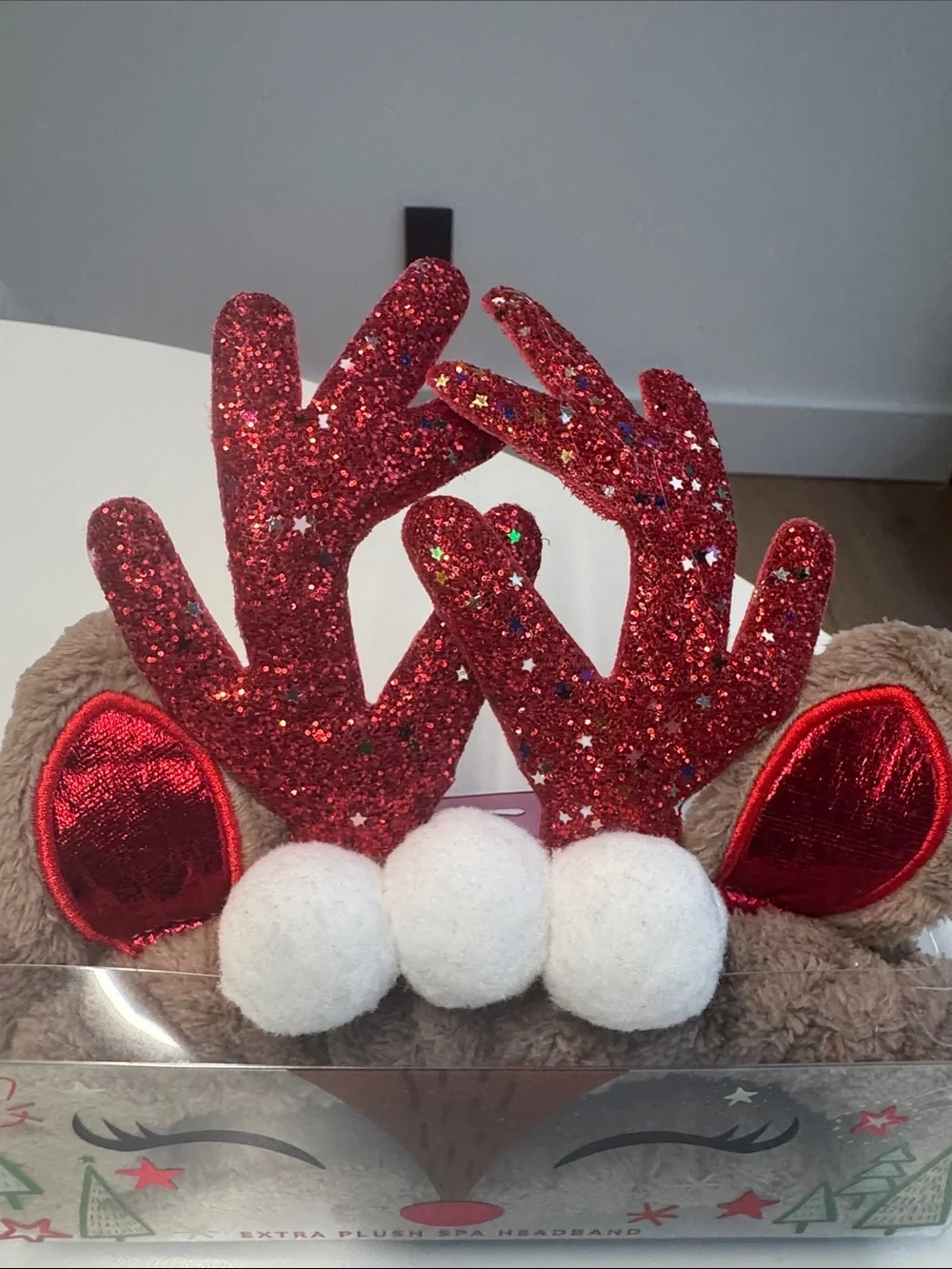 Spa Bunny Reindeer Plush Holiday Headband - Brown & Red